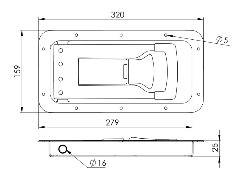 Falleba de Furgón Empotrada Con Asa 320x159MM