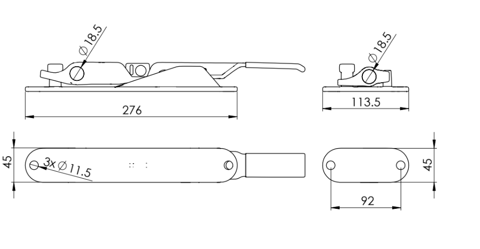 Conjunto para Falleba Empotrada TAC-T Para 18MM