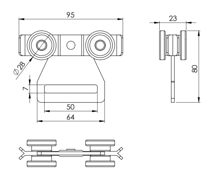 Carrucha Tricarril para Amarre con Cinta