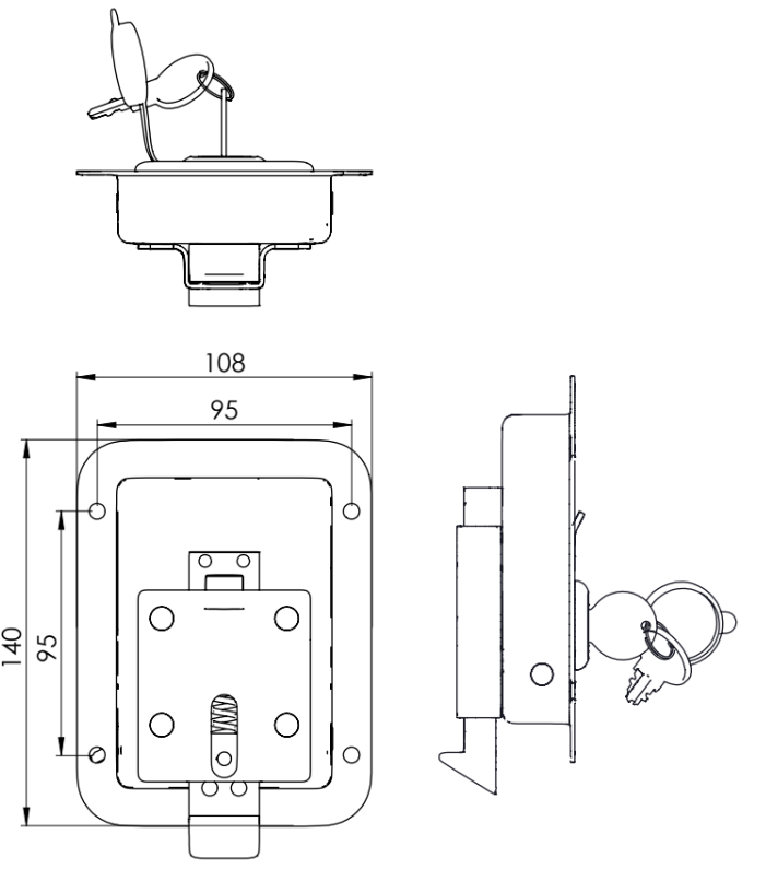 Maneta Empotrada Con Cerradura 140x108MM