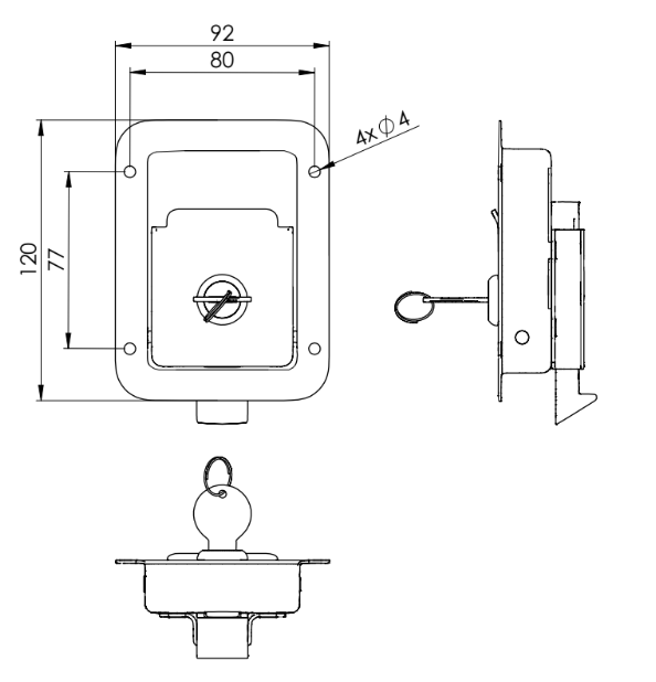 Maneta Empotrada Con Cerradura 120x92MM