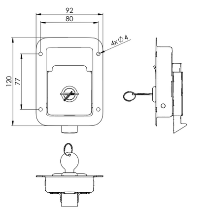 Maneta Empotrada Con Cerradura 120x92MM