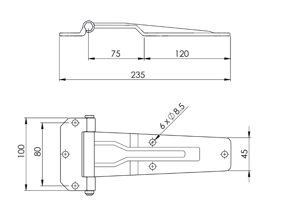 Bisagra para Furgón Modelo Plano 235MM