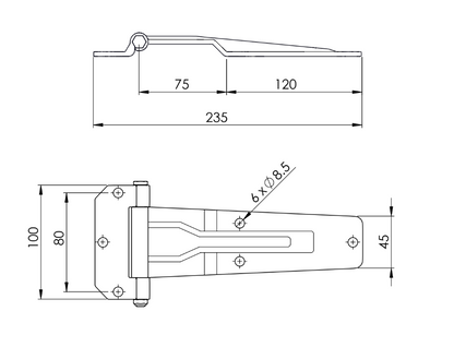 Bisagra para Furgón Modelo Plano 235MM
