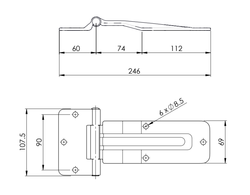 Bisagra para Furgón Modelo Plano 246MM
