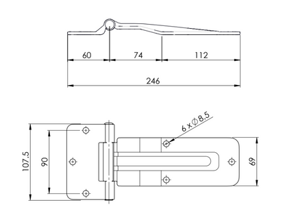 Bisagra para Furgón Modelo Plano 246MM