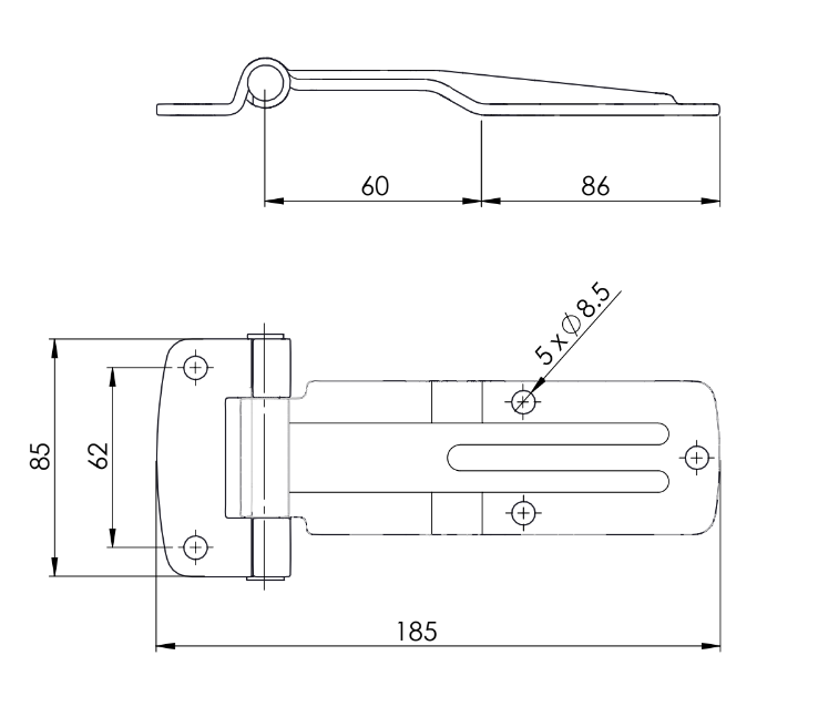 Bisagra para Furgón Modelo Plano 180MM