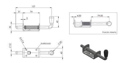 Cerrojo Ganadero Abierto con Retenedor