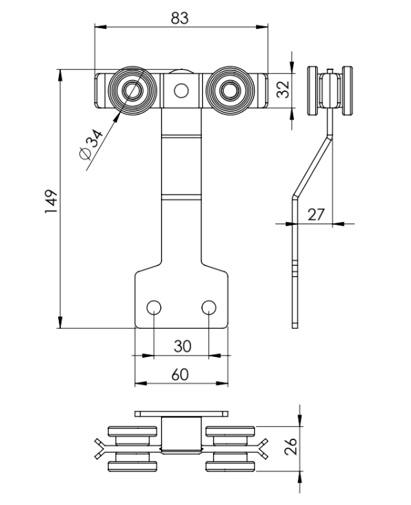 Carrucha para Tricarril 165