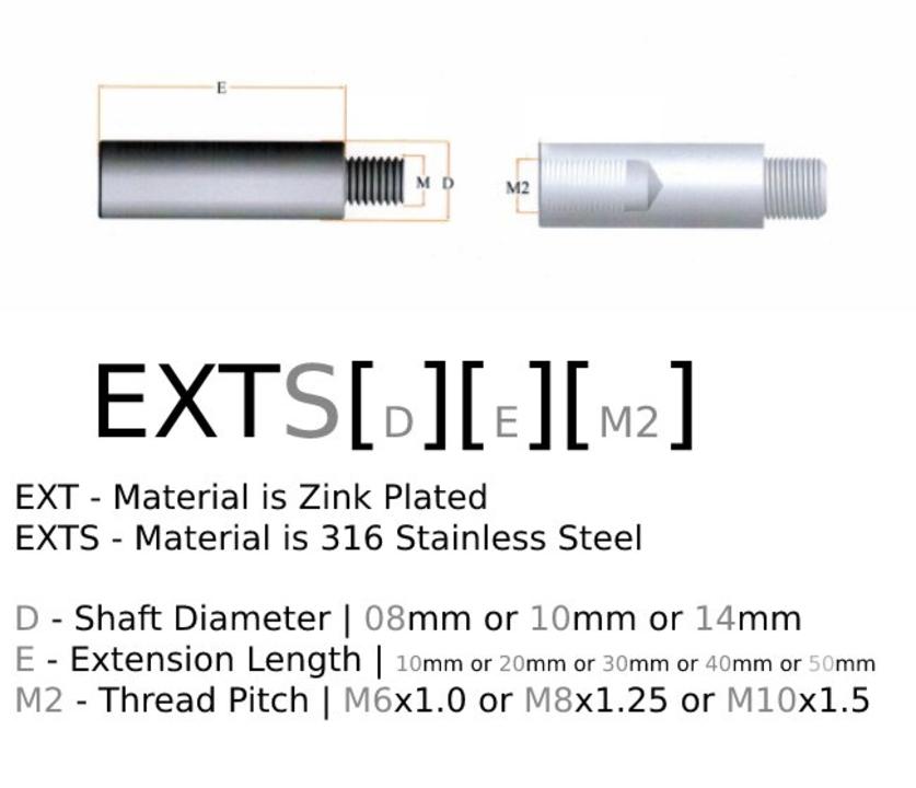 Extension 8MM Dia 30MM Long M6.